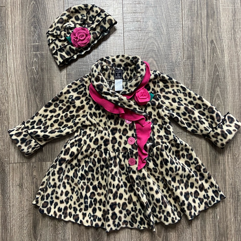 Mack & Co 2T Leopard Pea Coat with hat